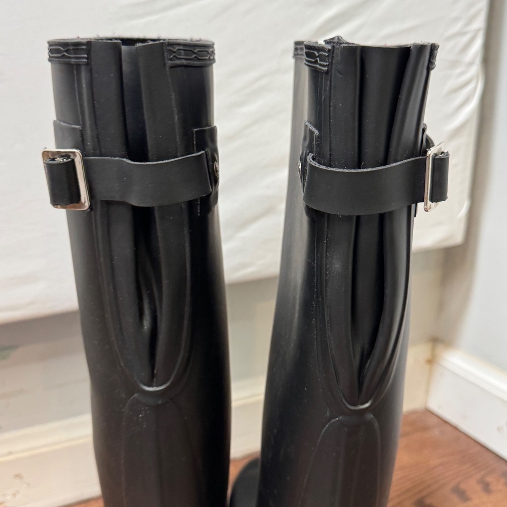 Hunter Original Tall Rain Boots & Fleece Socks Adjustable Back Black Matte US 8 - Picture 6 of 10